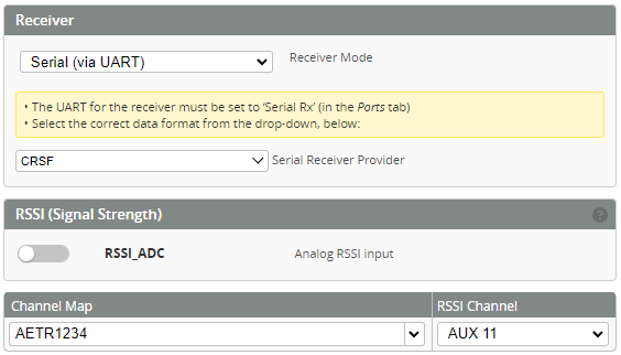 Betaflight Receiver tab demo