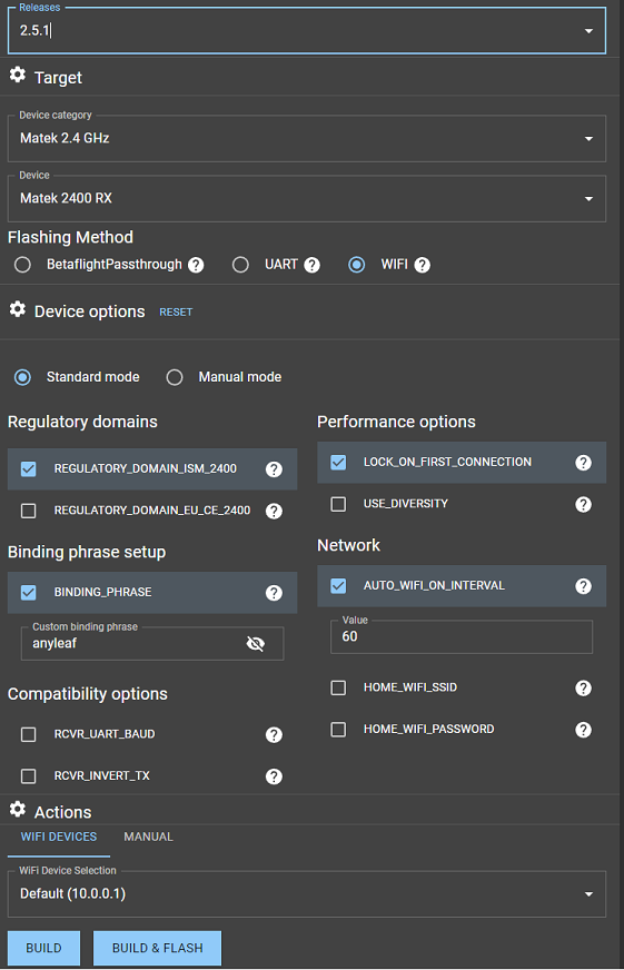 ExpressLRS Configurator example screenshot